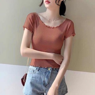 Áo Thun Dệt Kim Tay Ngắn Dáng Ôm Trẻ Trung Hợp Thời Trang Cho Bạn Gái