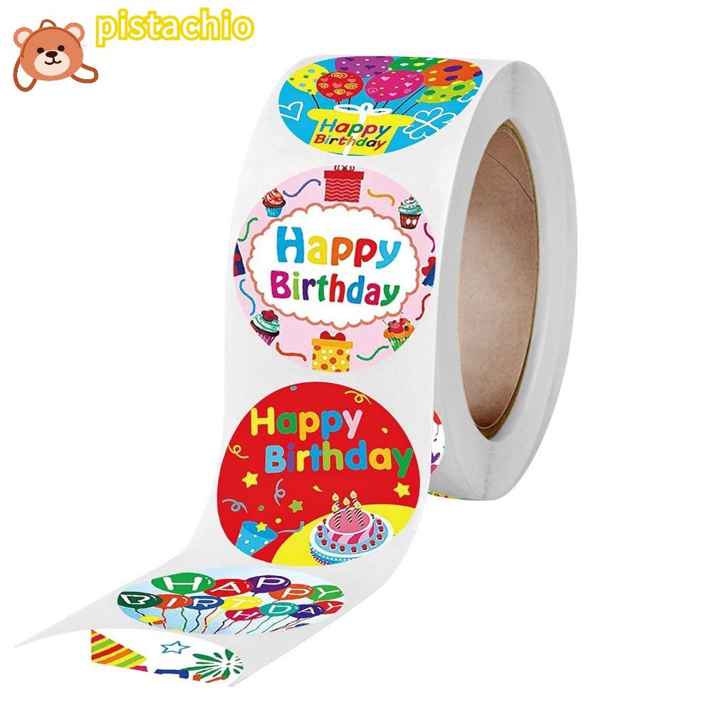 PISTA Cuộn 500 Sticker Tròn Dán Chúc Mừng Sinh Nhật 1in