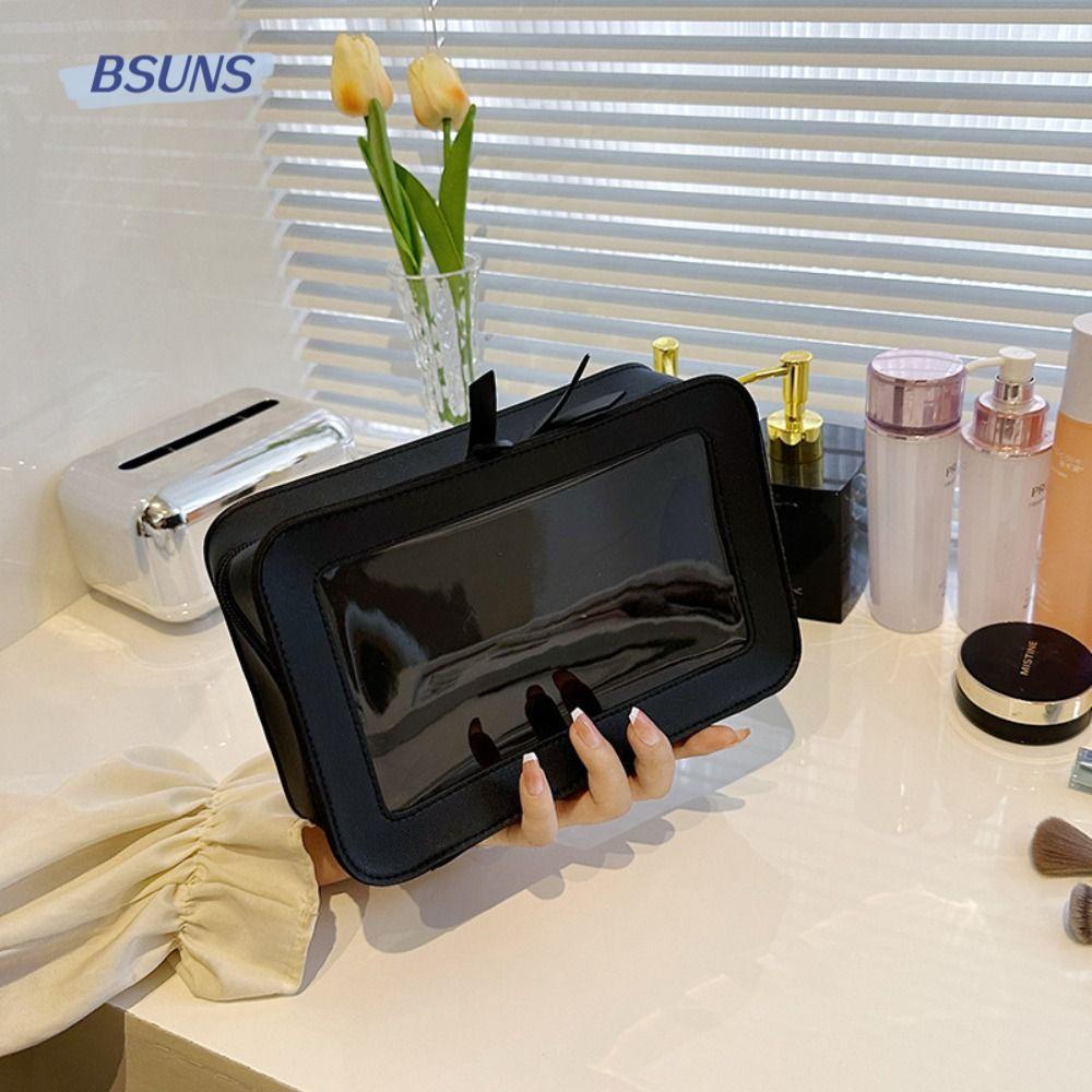 BSUNS Túi Đựng Mỹ Phẩm Bằng Da PU Trong Suốt Chống Nước Có Khóa Kéo Cho Nam