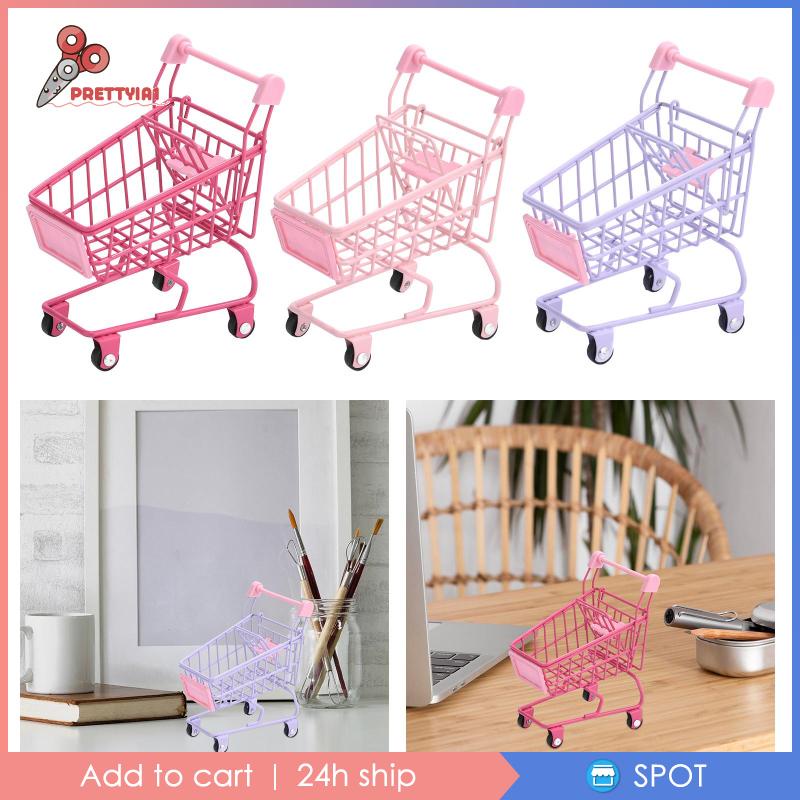 Xe Đẩy Mua Sắm Mini Trang Trí Nội Thất Nhà Búp Bê Kèm Giá Đỡ Đồ Trang