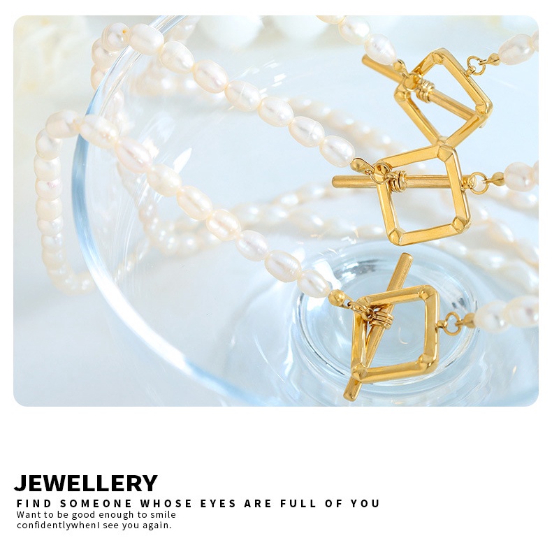 Vòng Cổ Chuỗi Hạt Ngọc Trai Hình Oval Bằng Thép Titan Mạ Vàng Thời Trang Thanh Lịch Dành Cho Nữ