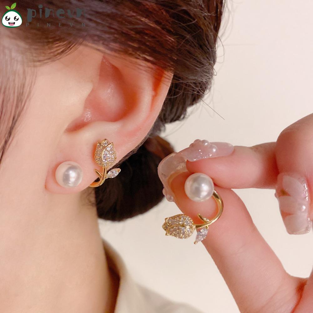 PINEVN Bông Tai Đính Ngọc Trai Sang Trọng Phong Cách Hàn Quốc