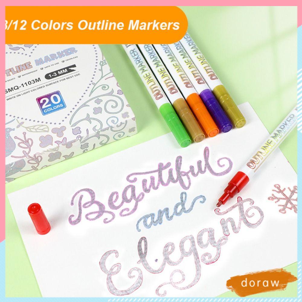 DORAW Set 8 / 12 Bút Vẽ Màu Nước Dạ Quang Chuyên Dụng
