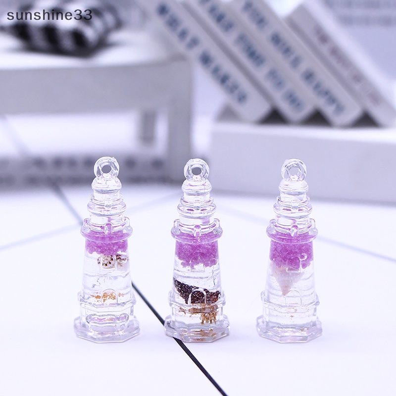 Bộ 2 Phụ Kiện Trang Trí Điện Thoại / Móc Khóa Hình Ngọn Hải Đăng Đục Lỗ Bằng Nhựa Resin Màu Dạ Quang DIY