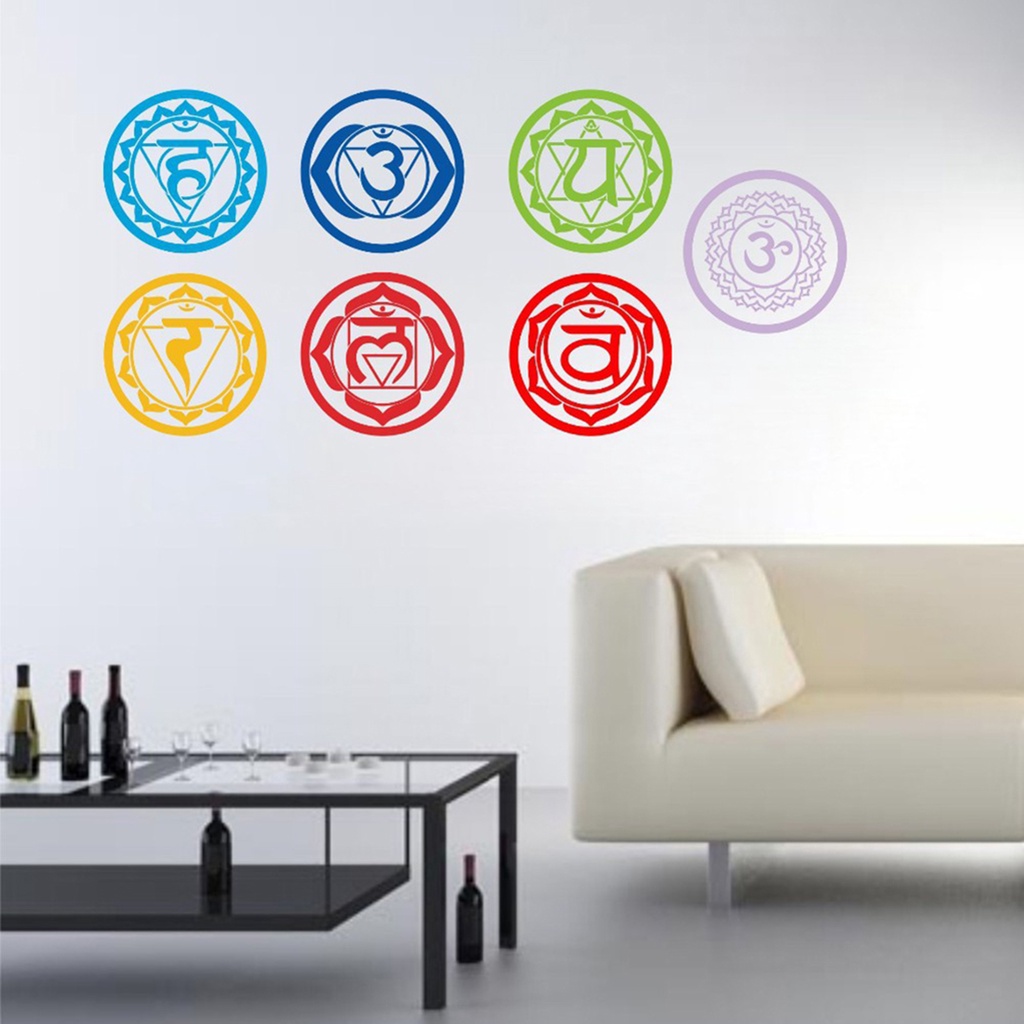 Set 7 Miếng Dán Tường Hình Tròn Họa Tiết Yoga Độc Đáo Trang Trí Nhà Cửa