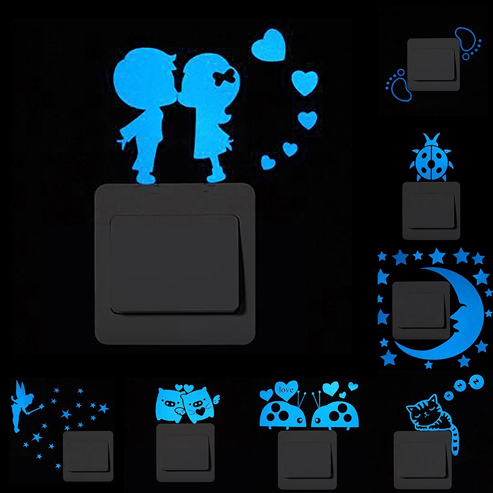 Miếng Dán Tường Trang Trí Hình Động Vật Hoạt Hình Phát Sáng Trong Đêm Tháo Được