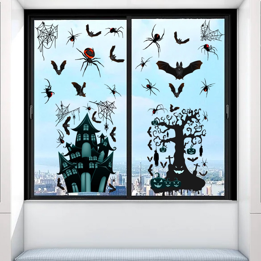 Set 4 Miếng Dán Tường Trang Trí In Hình Nhện 3D Phong Cách Halloween Có Thể Tháo Gỡ