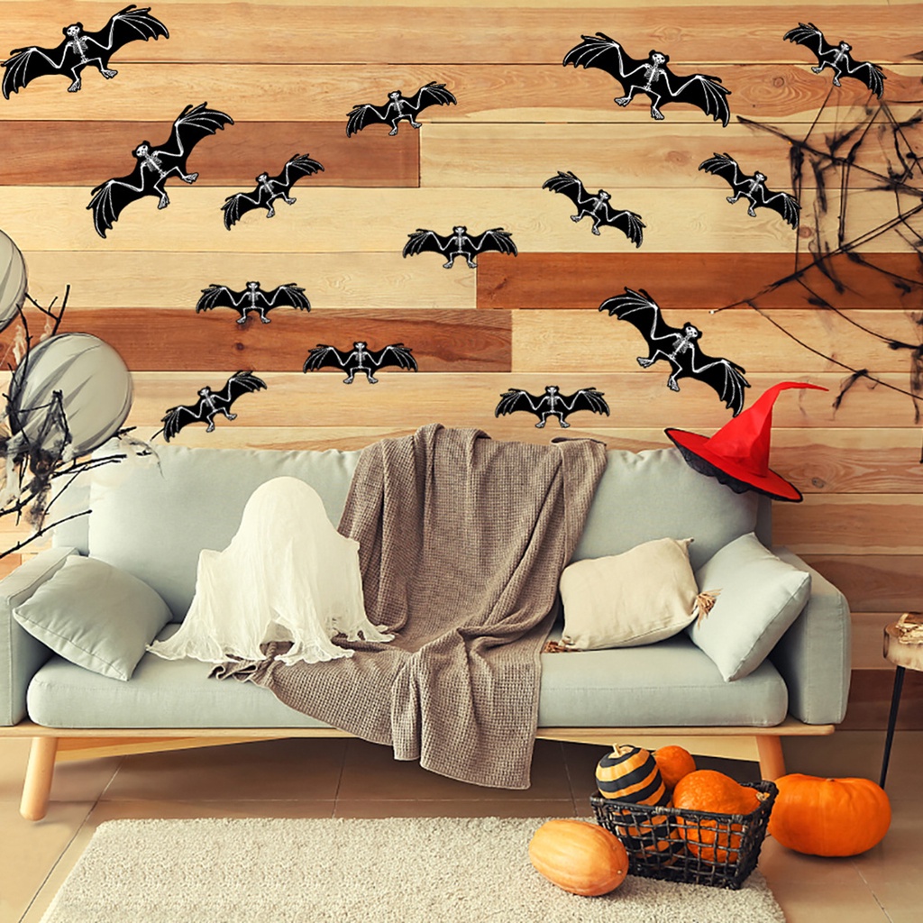 1 Bộ Sticker Dán Tường Chống Nước Tự Dính Hình Dơi Trang Trí Nhà Cửa Dịp Halloween