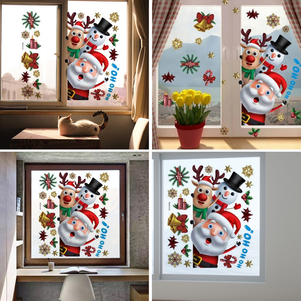(Bất Ngờ) Đề Can Dán Tường Tự Dính Không Cặn Họa Tiết Người Tuyết Giáng Sinh Hoạt Hình Trang Trí Cửa Sổ