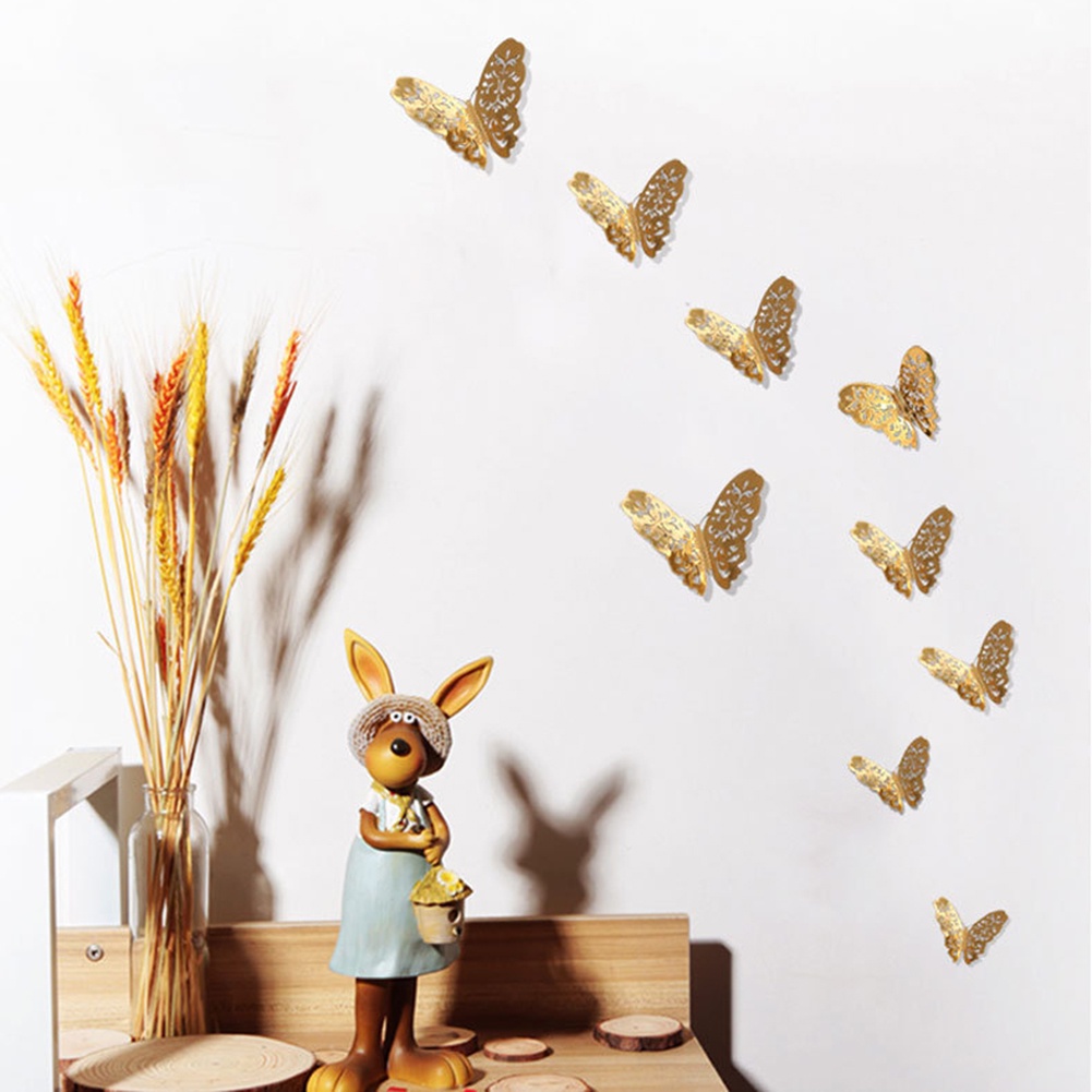 Set 12 Sticker Hình Bướm 3D Bằng Kim Loại Độc Đáo Dán Trang Trí Tủ Lạnh