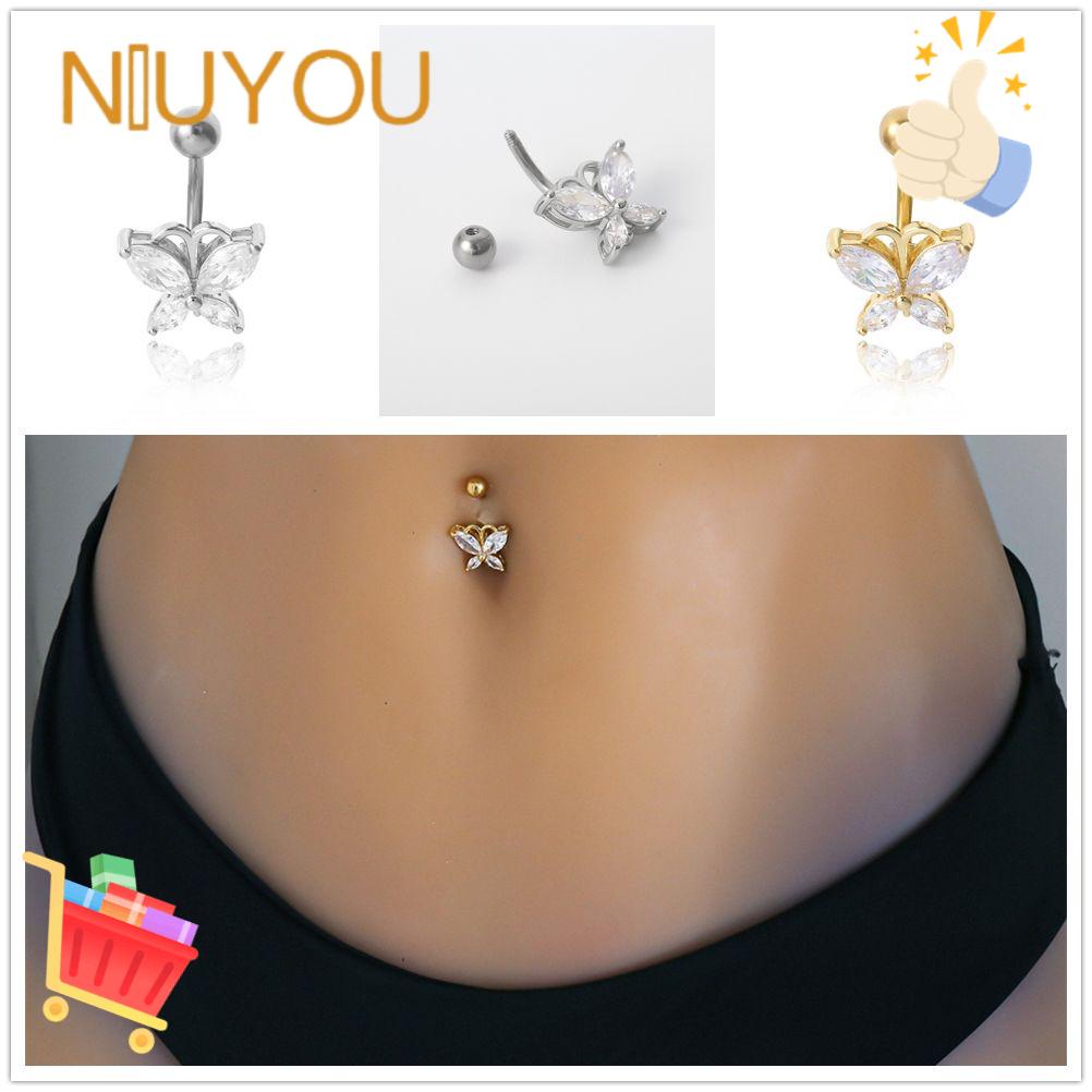NIUYOU Khuyên Rốn Thép Không Rỉ Hình Bướm Đính Đá Pha Lê Thời Trang
