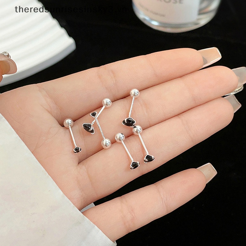 1 Đôi Bông Tai Đính Đá Zircon Màu Đen Thời Trang Cho Nữ