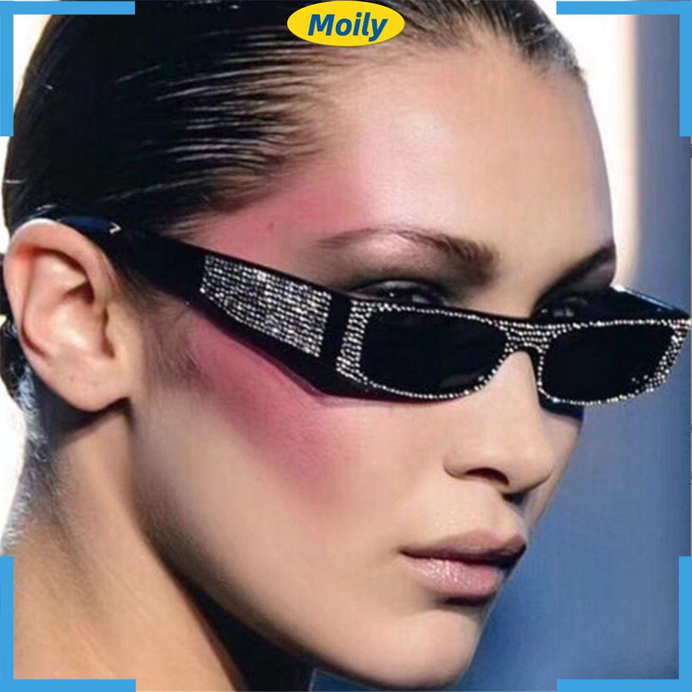 MOILYVN Kính Mát Gọng Chữ Nhật Nhỏ Đính Đá Phong Cách Vintage