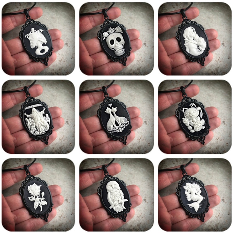 Vòng Cổ Choker Mặt Đầu Lâu Hoa Hồng Trắng Đen Phong Cách Gothic Cổ Điển
