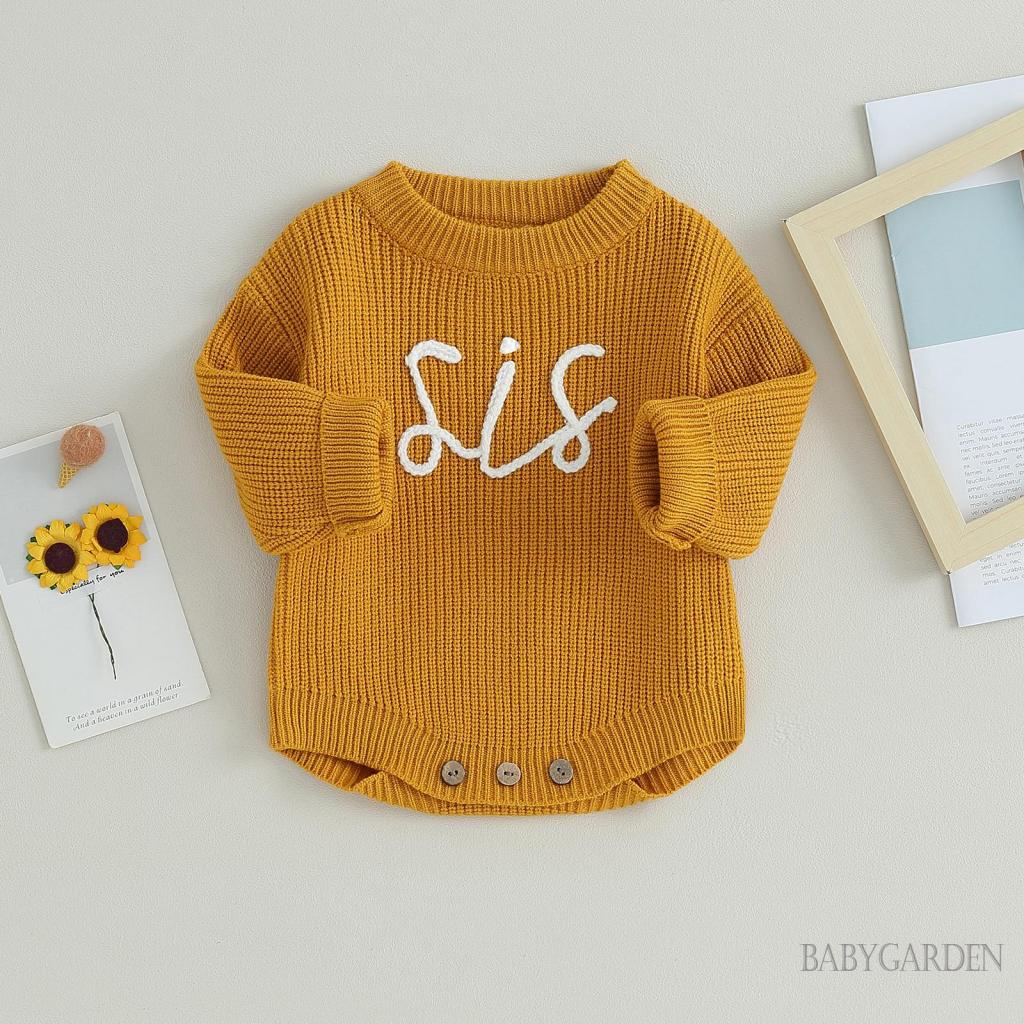 Bộ Áo Liền Quần Dệt Kim Tay Dài Cổ Tròn Thêu Chữ Dễ Thương Cho Bé 0-18 Tháng Tuổi