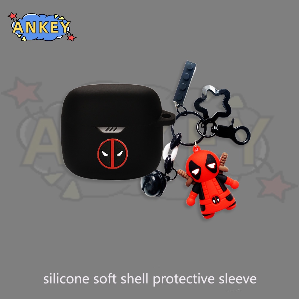 For JBL Tune Flex 225 220 130NC 230NC Earphone Silicone Case Cartoon Deadpool Earbuds Protective Headphone Cover Headset with Pendant