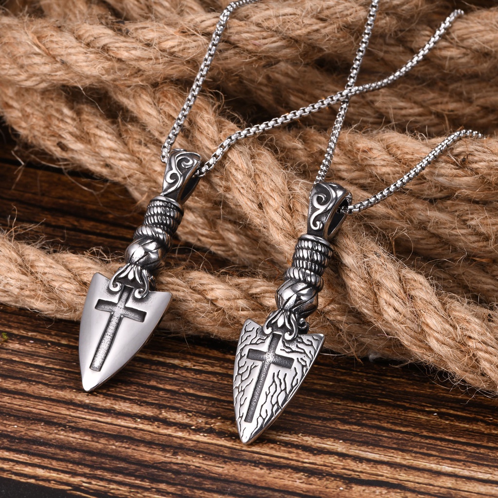 Vnox Vòng cổ Mặt Thánh Giá Mũi Tên Bằng Thép Không Gỉ Phong Cách Punk Rock Viking