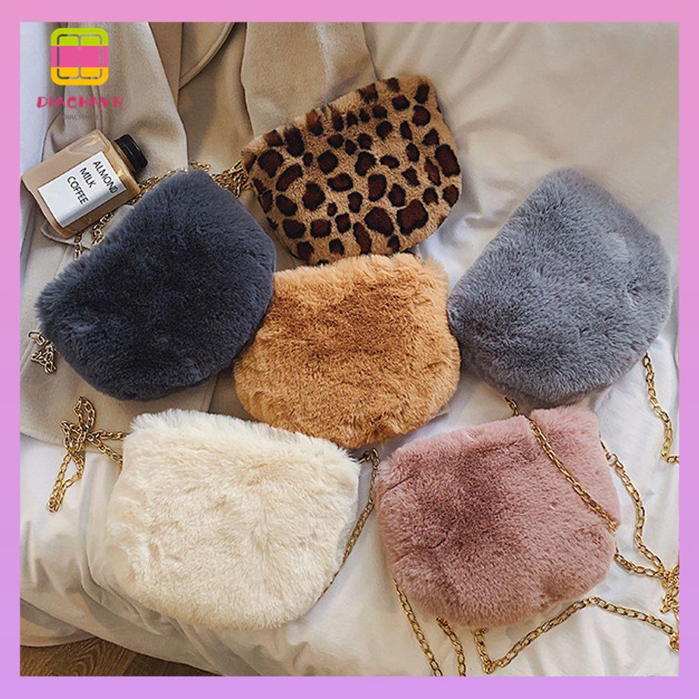 DIACHAVN Túi Đeo Chéo Phủ Bông Họa Tiết Da Báo Cỡ Lớn Thời Trang Sành Điệu