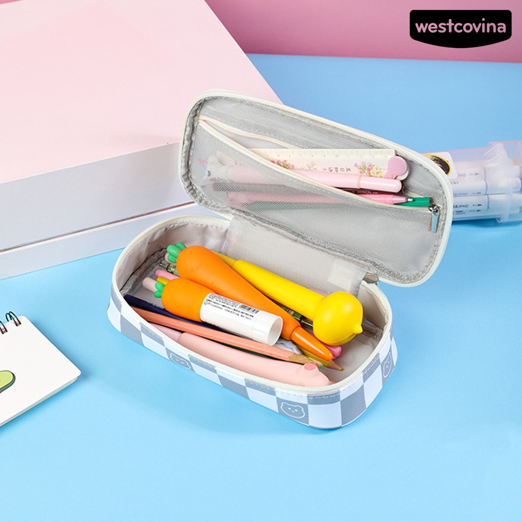 [WSTN]✎Túi Đựng Bút Bằng Vải Có Tay Cầm Và Khóa Kéo Phong Cách Cổ Điển