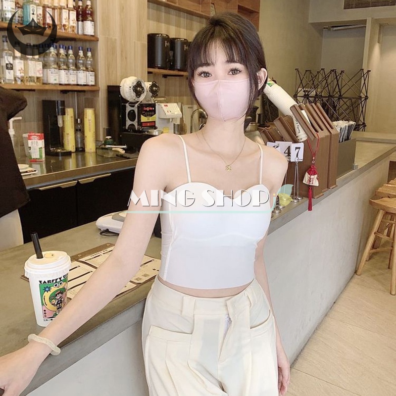 Áo Hai Dây Mùa Hè Màu Trơn Có Mút Đệm Ngực Gợi Cảm Cho Nữ