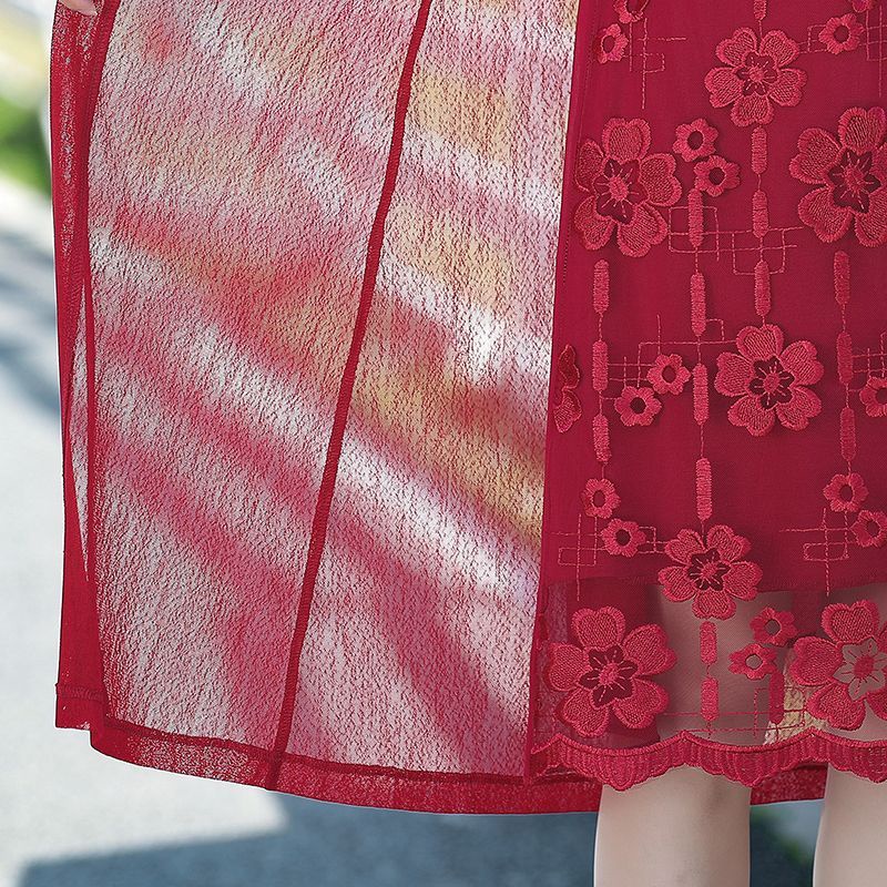 Đầm Dài Giả Hai Mảnh Dáng Ôm Cho Phụ Nữ Trung Niên 40-50 Tuổi