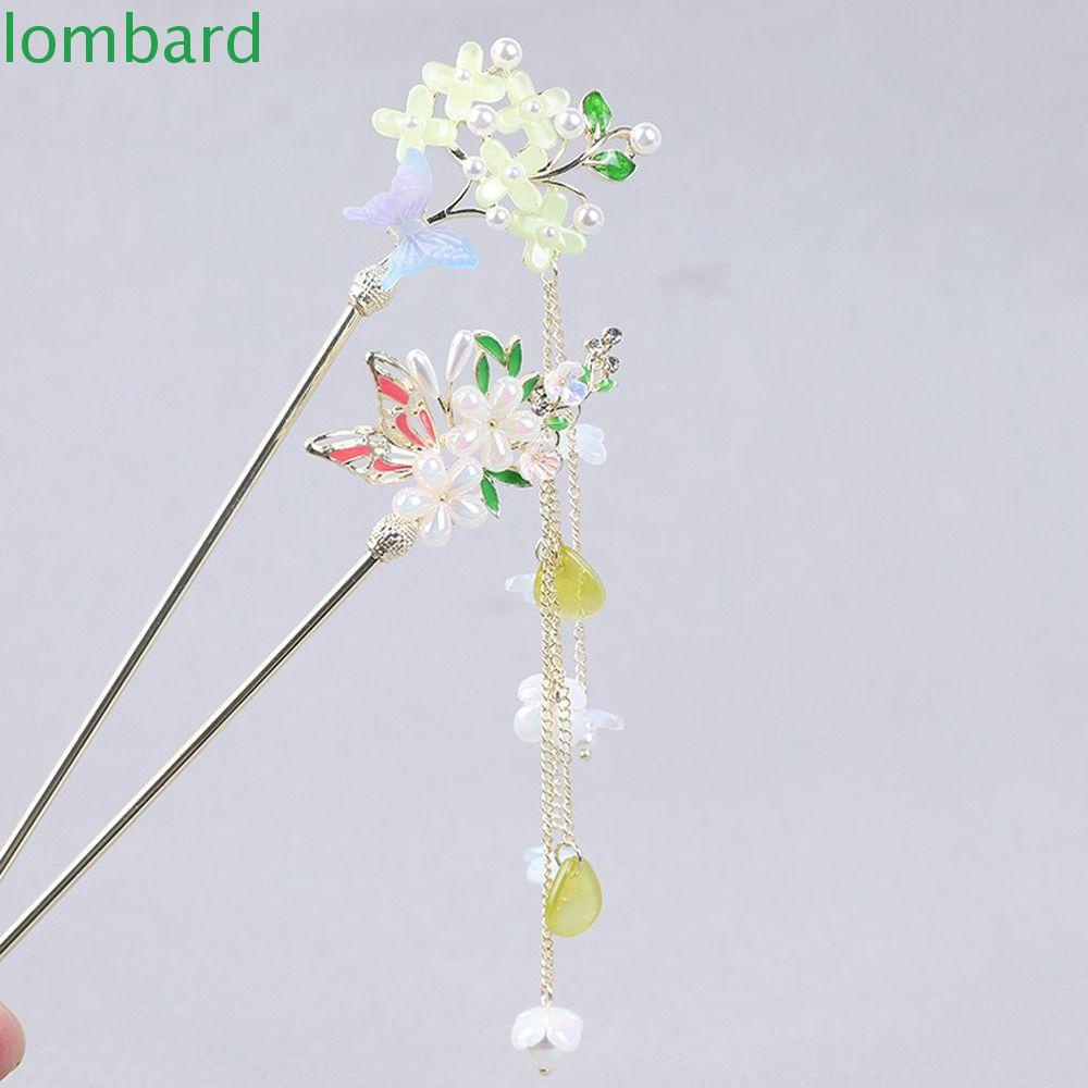 LOMBARD Trâm Cài Tóc Hợp Kim Hình Hoa Phong Cách Trung Quốc Thanh Lịch Cho Nữ
