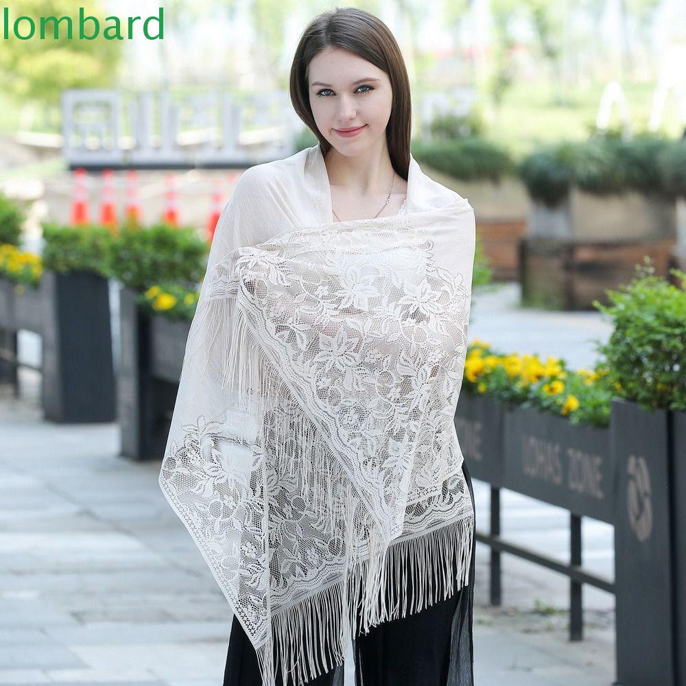 LOMBARD Khăn Choàng Ren Phối Tua Rua Sang Trọng Cho Cô Dâu