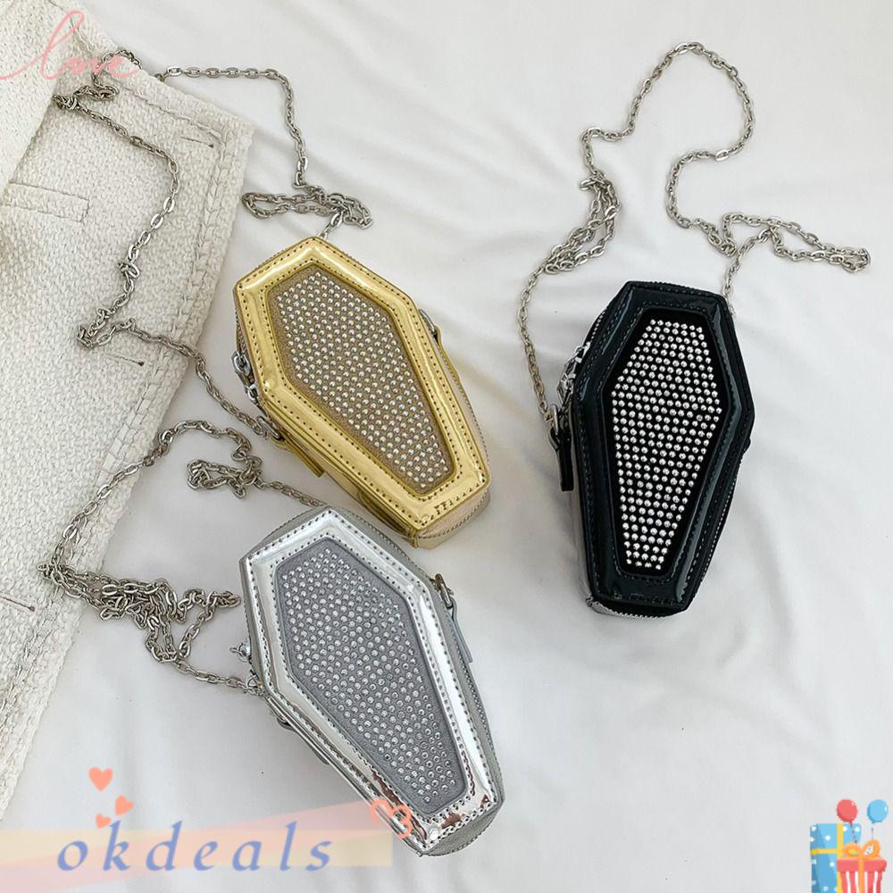 OKDEALS Túi Đeo Chéo Da Pu Hình Quan Tài Dây Mắt Xích Mini Phong Cách Gothic Cho Nữ