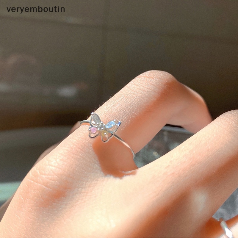 Nhẫn Cưới Màu Bạc Đính Đá Zircon Hình Bướm Dễ Thương Tối Giản Có Thể Điều Chỉnh Cho Nữ
