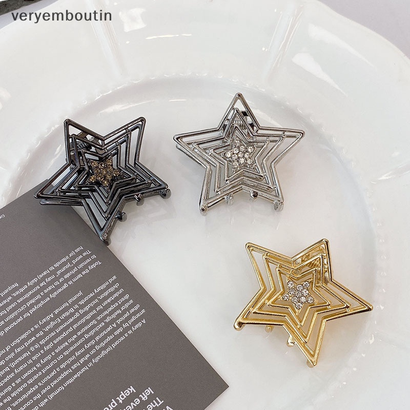 Kẹp Tóc Hình Ngôi Sao Năm Cánh Bằng Kim Loại Rỗng Y2K Ngọt Ngào Cho Nữ