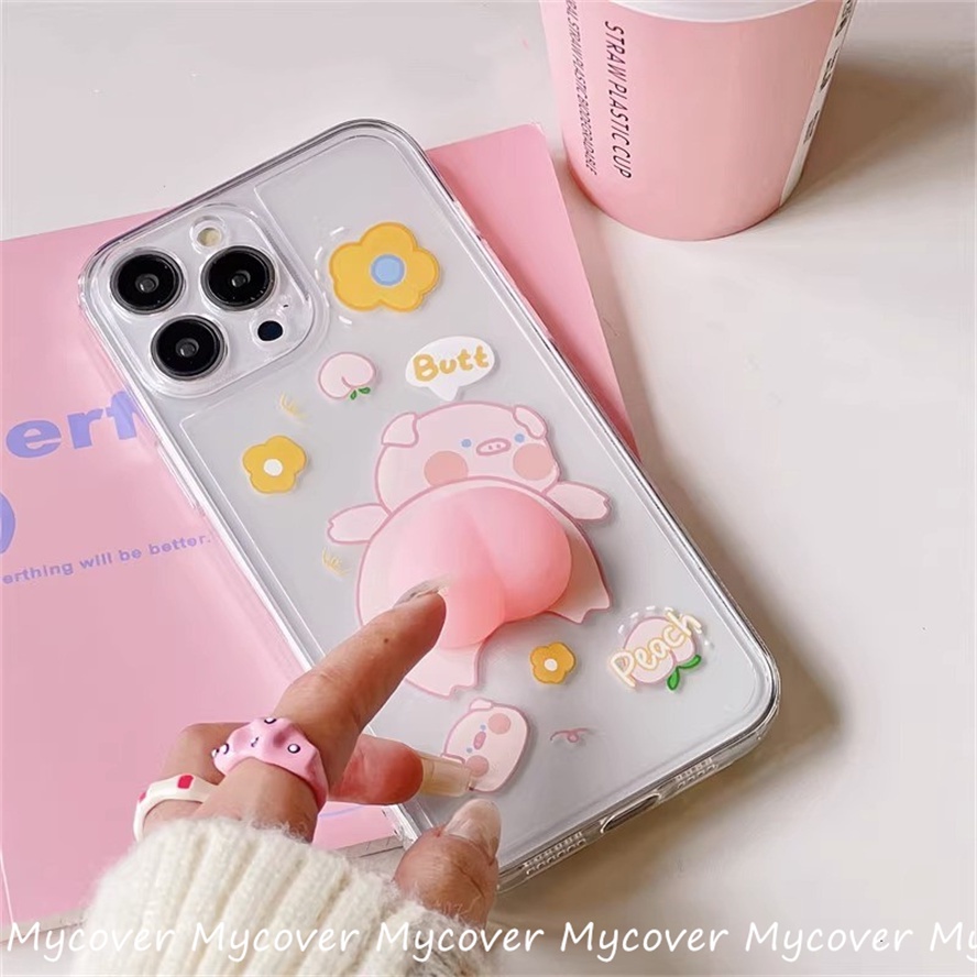 Ốp Điện Thoại Silicon Mềm Hình Mông Cún / Heo / Quả Đào 3D Cho iPhone 11 12 13 14 Pro Max X Xr Xs 8 7 6 Plus SE 2020