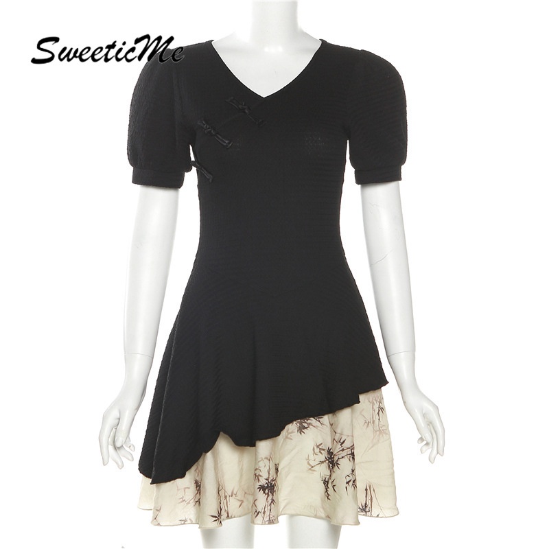 Đầm Tay Ngắn Cổ Chữ V Lưng Cao Thời Trang 2023 Quyến Rũ Cho Nữ