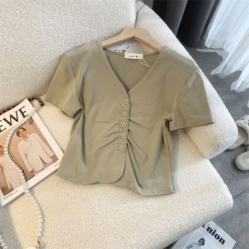 Áo Kiểu Tay Ngắn Cổ Chữ V Dáng Ôm Phong Cách Thời Trang Phương Tây Dành Cho Nữ