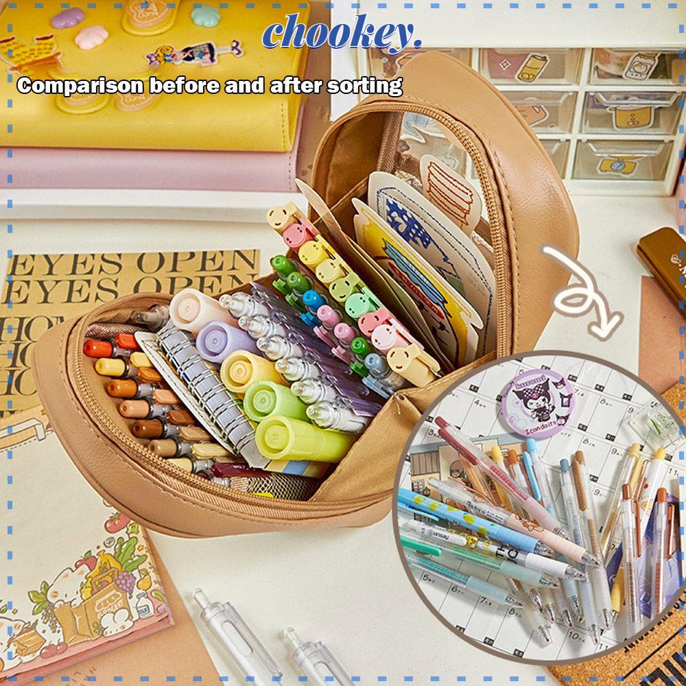 CHOOKEY Túi Đựng Bút Trong Suốt Ba Ngăn Họa Tiết Gấu Đơn Giản