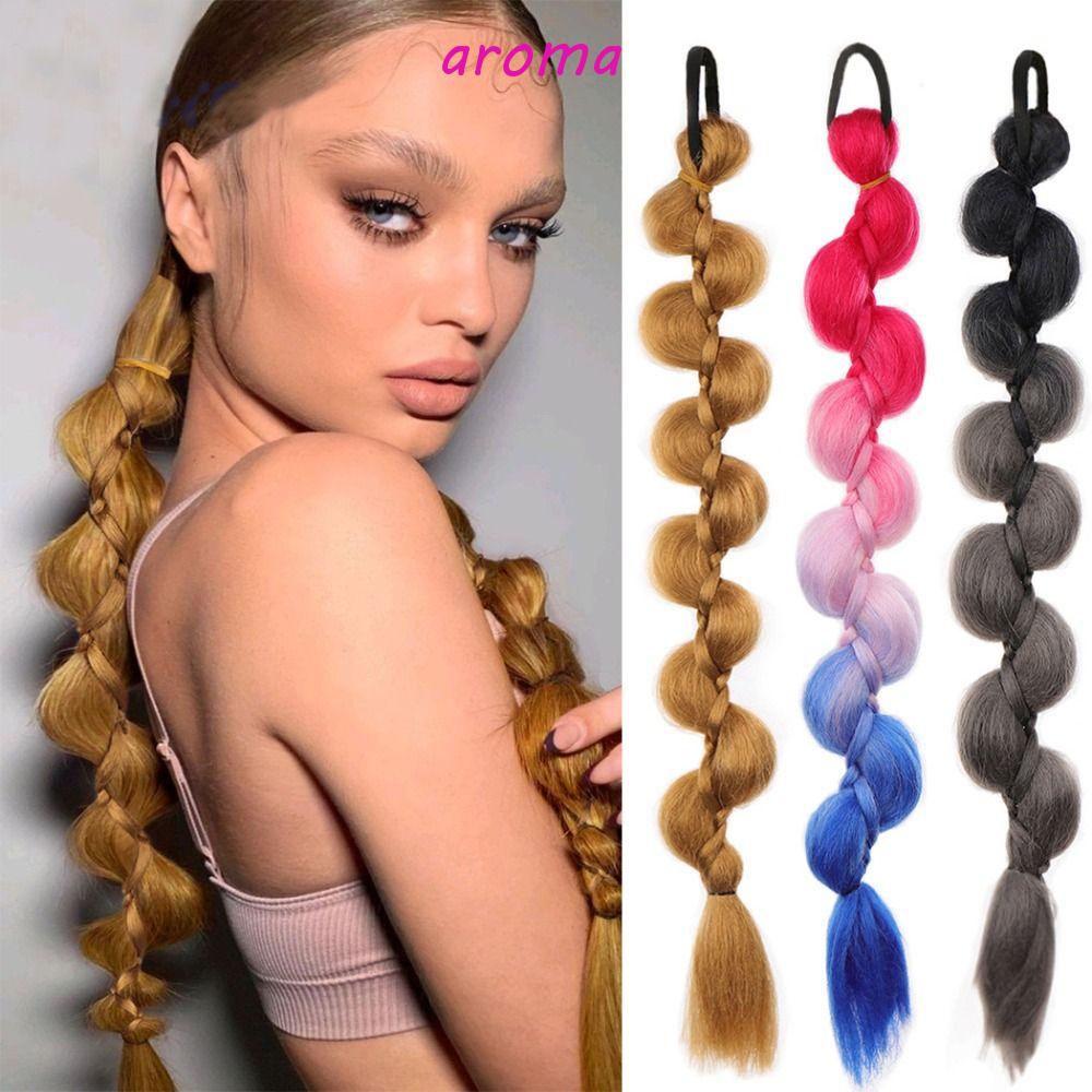 AROMA Bím Tóc Giả Màu Đen Bằng Sợi Tổng Hợp Tự Nhiên Dành Cho Nữ