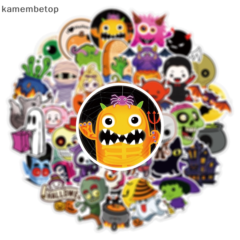 Bộ 50 Miếng Dán Họa Tiết Halloween Vui Nhộn Dùng Trang Trí Sổ Tay / Cốc Nước