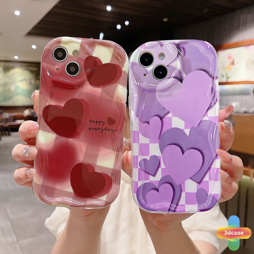 Ốp Điện Thoại Viền Cong Hình Trái Tim 3D Cho VIVO Y16 Y22 Y22S Y02 Y12S Y35 Y56 Y02A Y12 Y20 Y15S Y15C Y21E Y21G Y91C Y21 2021 Y21A Y21T Y30 Y21S Y20S Y12i Y3S Y33T Y15A Y01 Y01A Y91 Y30i Y93 Y95 Y15 Y17 Y50