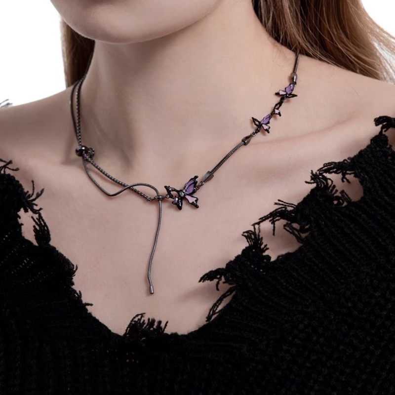 Vòng Cổ Tua Rua Hình Bướm Màu Tím Hồng Tím Thời Trang Cá Tính Dành Cho Nữ