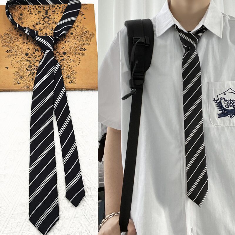 Cà Vạt Nơ Kẻ Sọc Trắng Đen Phong Cách Preppy Cho Nữ Sinh