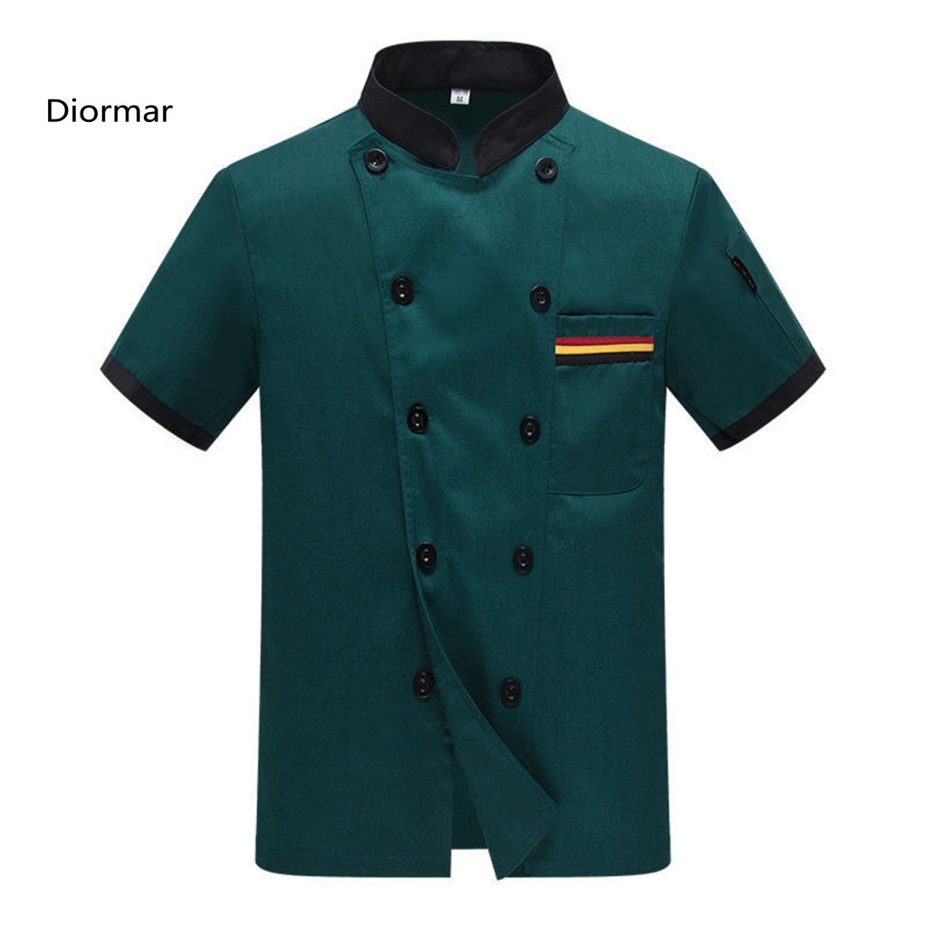 Áo Đồng Phục Đầu Bếp Ngắn Tay Cổ Đứng Phối Màu Thời Trang Unisex