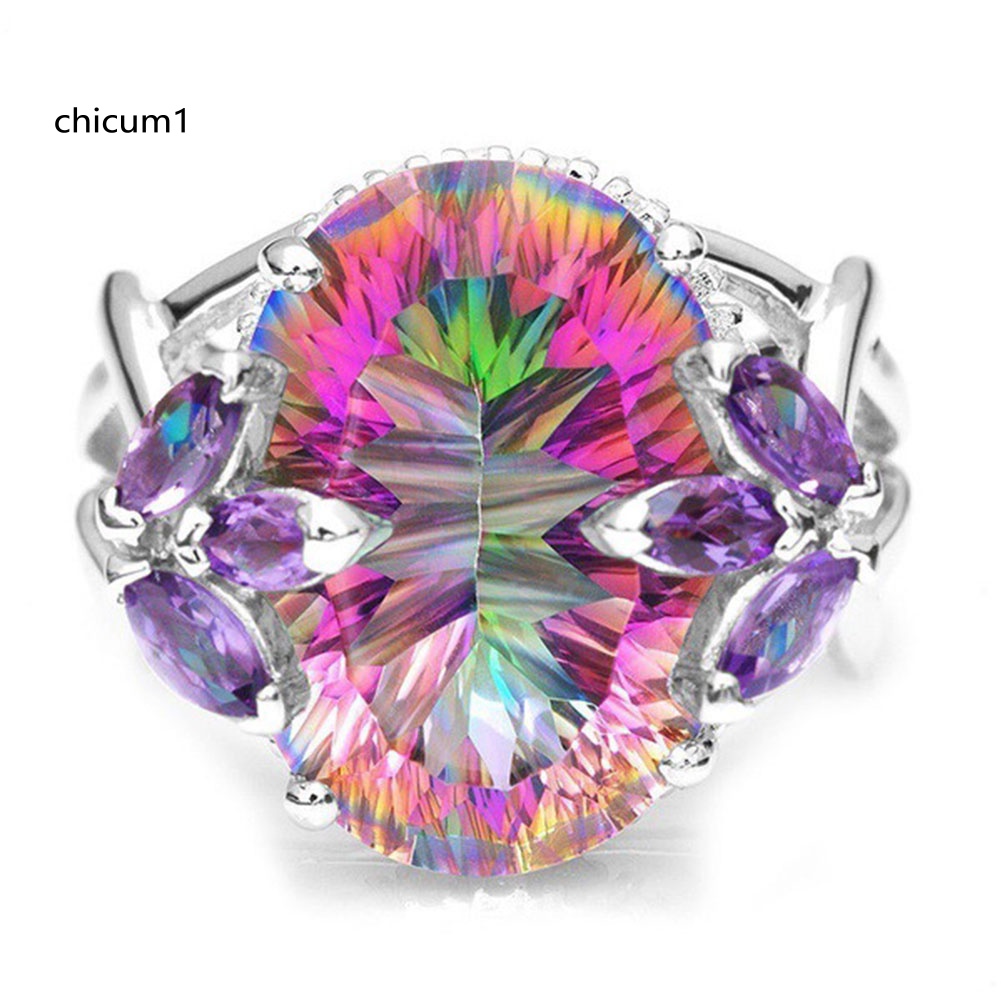 Nhẫn Đính Đá Zirconia Màu Cầu Vồng Thời Trang Cho Nữ