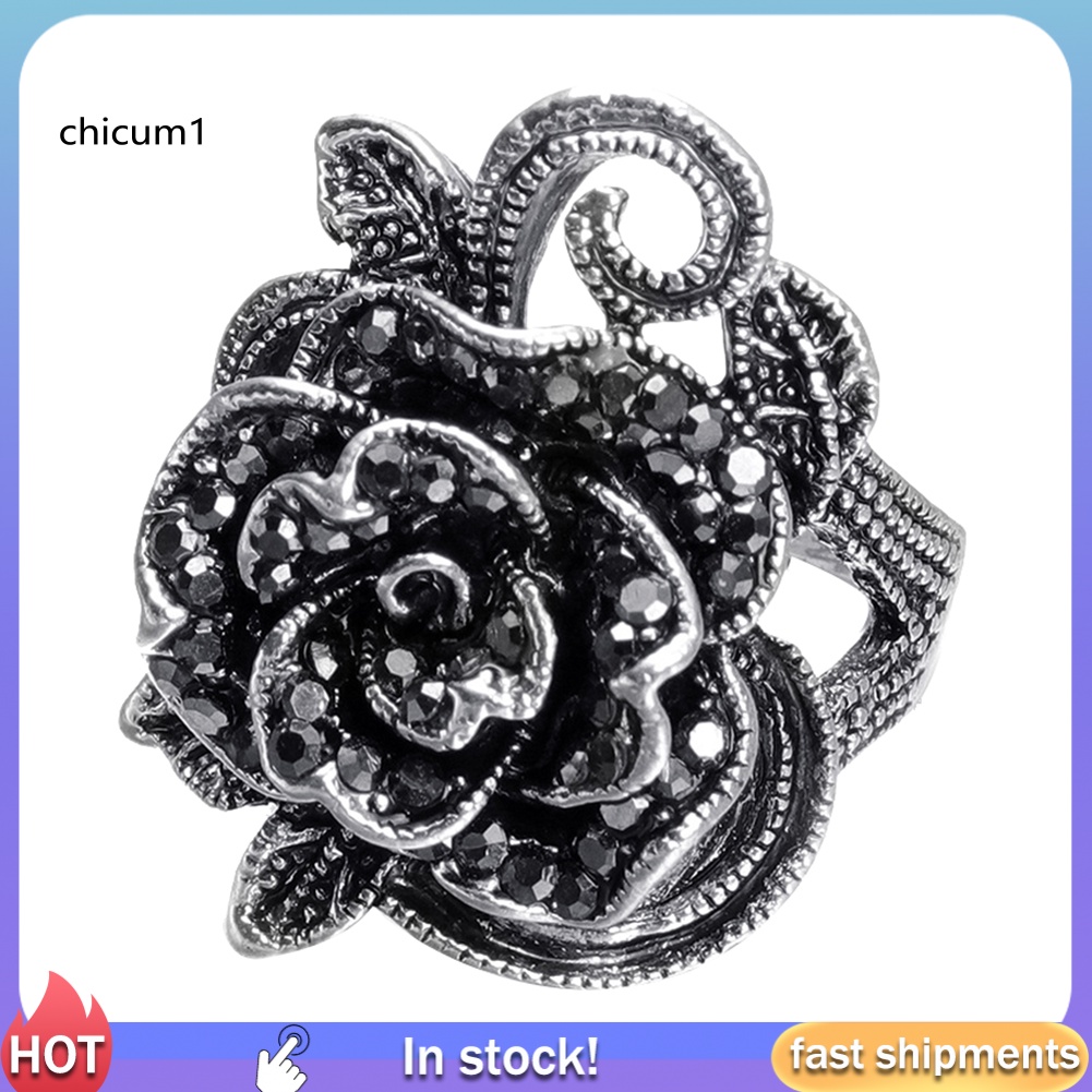 Nhẫn Hợp Kim Hình Hoa Hồng Đính Đá Phong Cách Vintage Cho Nữ