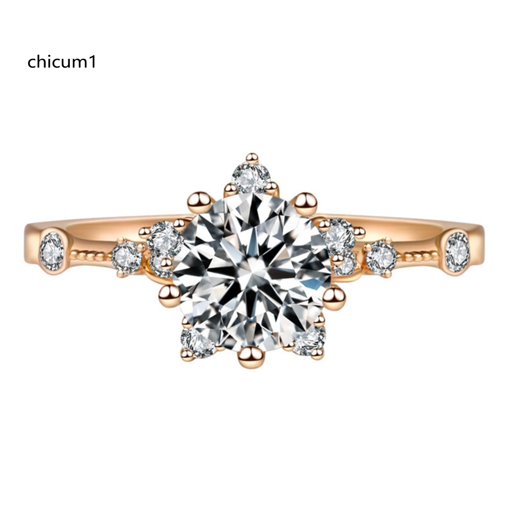 Nhẫn Hở Hình Bông Tuyết Đính Đá Zircon Lấp Lánh Phong Cách Cổ Điển Cho Cặp Đôi