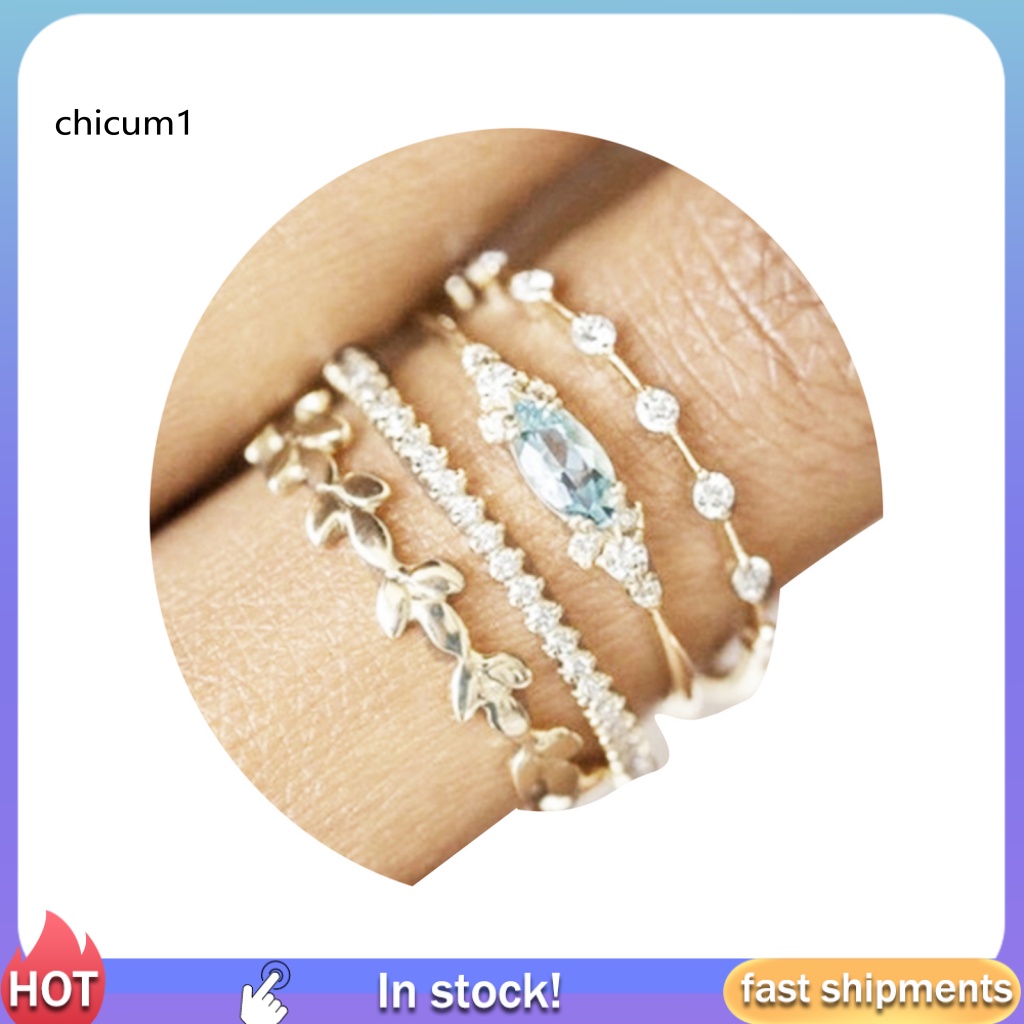 Set 4 Nhẫn Hợp Kim Đính Đá Zircon Thời Trang Cho Nữ