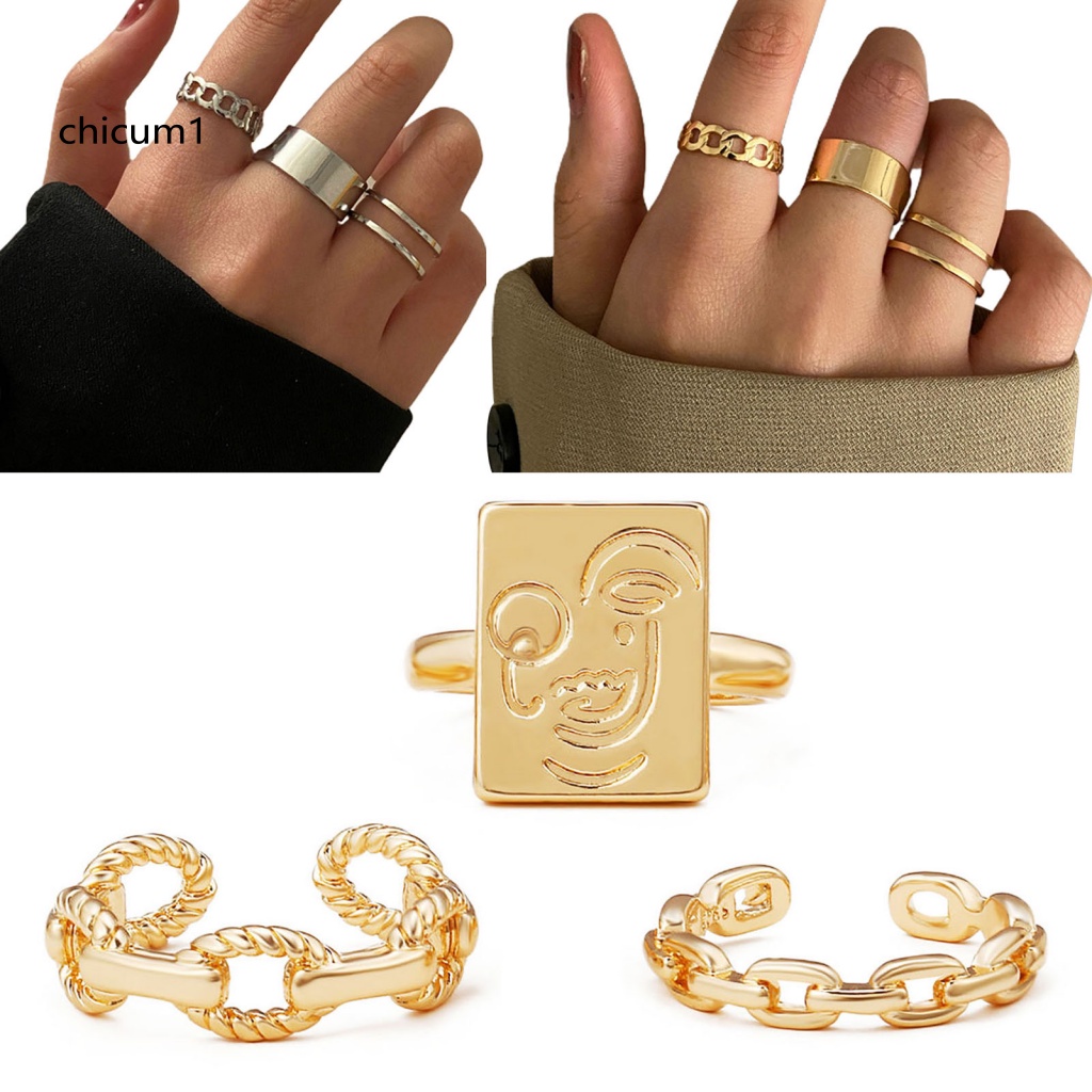 Set 3 Nhẫn Hợp Kim Chống Mòn Thiết Kế Tinh Tế Cho Nữ