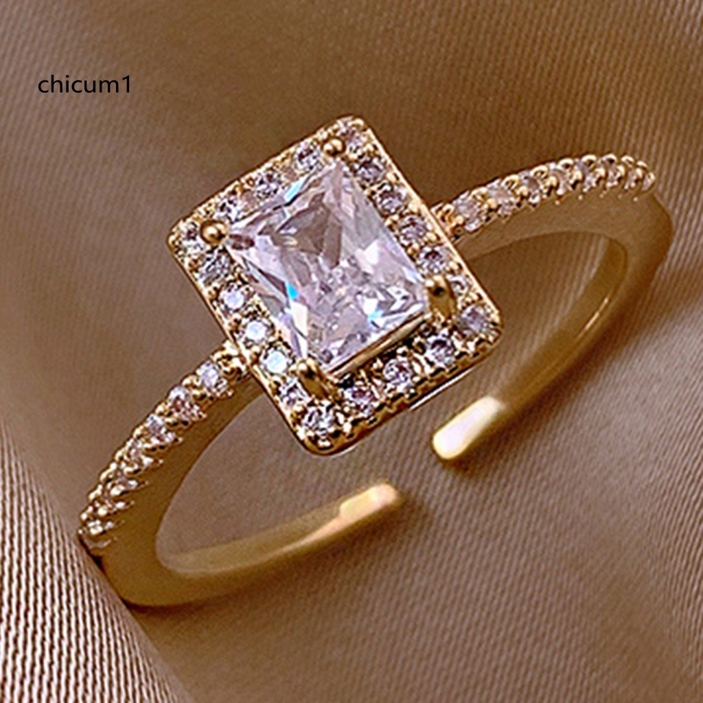 Nhẫn Hở Đính Đá Vuông Tinh Tế Cho Nữ