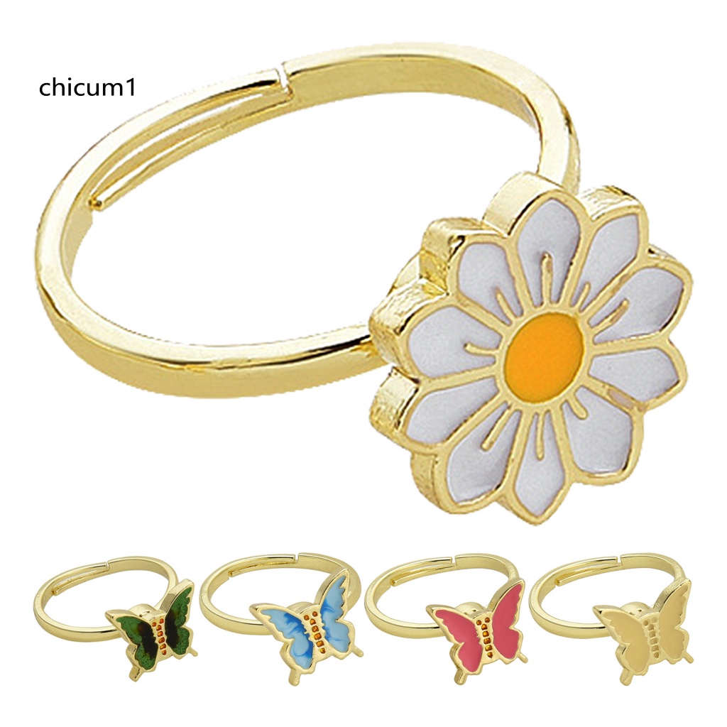 Nhẫn Cưới Dạng Mở Hình Hoa Cúc / Bướm Có Thể Điều Chỉnh Kích Cỡ Cho