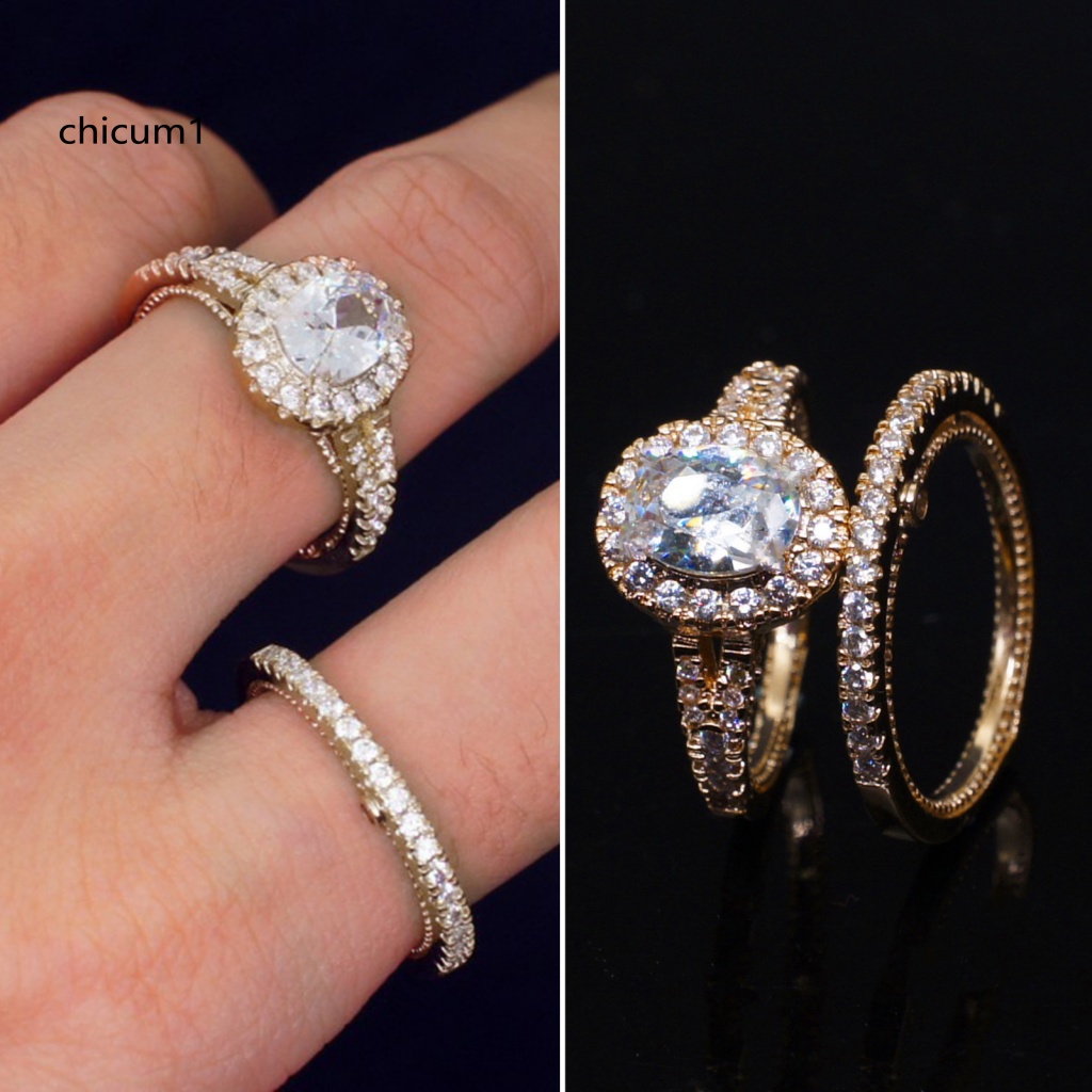 Set 2 Nhẫn Đính Hôn Đính Đá Nhân Tạo Nhiều Màu Sắc Lấp Lánh Phong Cách Vintage Dành Cho Nữ