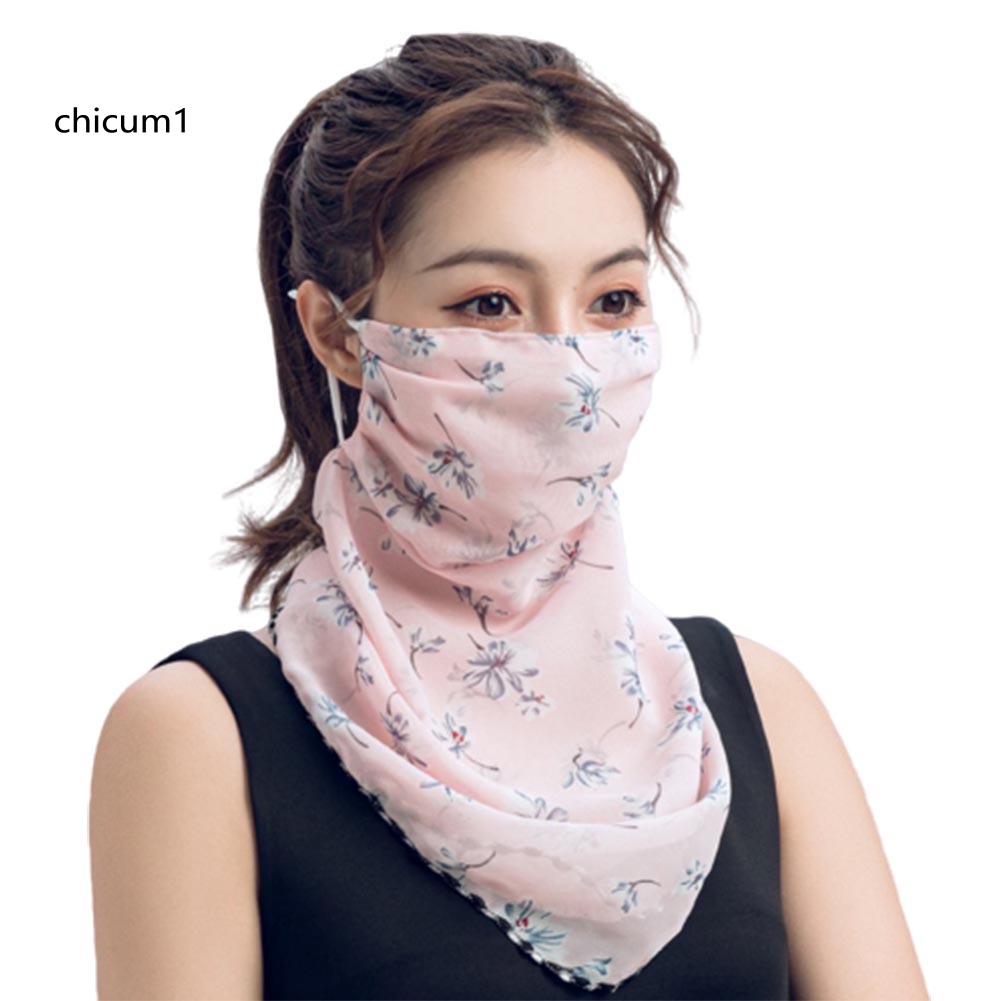 Khăn Che Mặt Và Cổ Bằng Chiffon Mỏng Chống Tia UV In Họa Tiết Hoa Hồng Cho Nữ