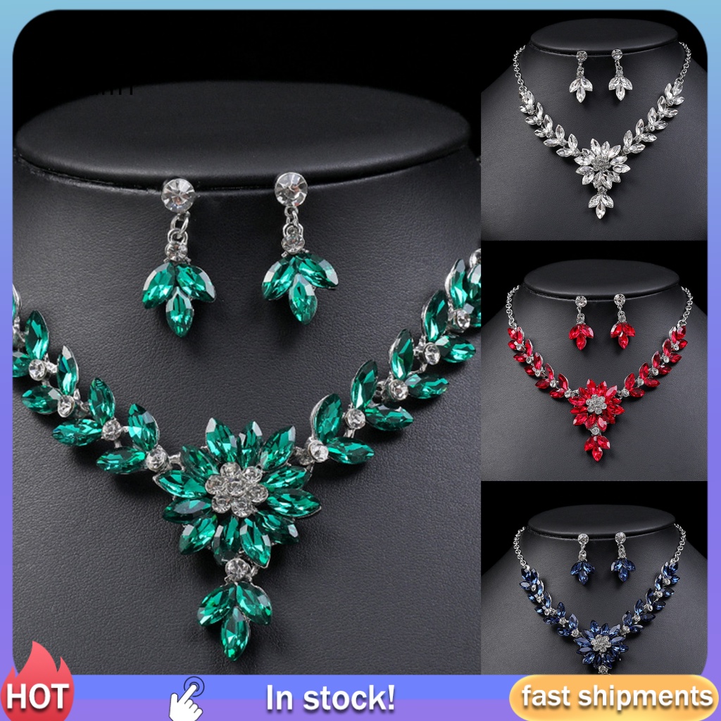 1 Set Vòng cổ Và Bông Tai Đính Đá Pha Lê Nhân Tạo Màu Sắc Tương Phản Phong Cách Vintage